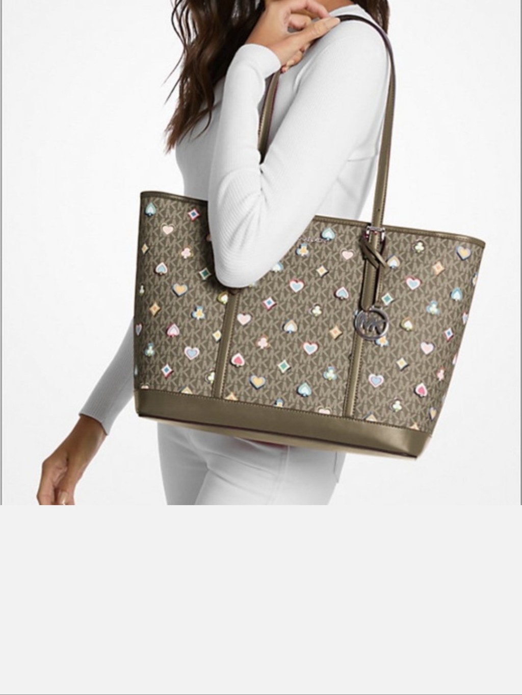 Michael Kors Jet Set Large Printed Signature Logo Olive Tote Shoulder Bag
